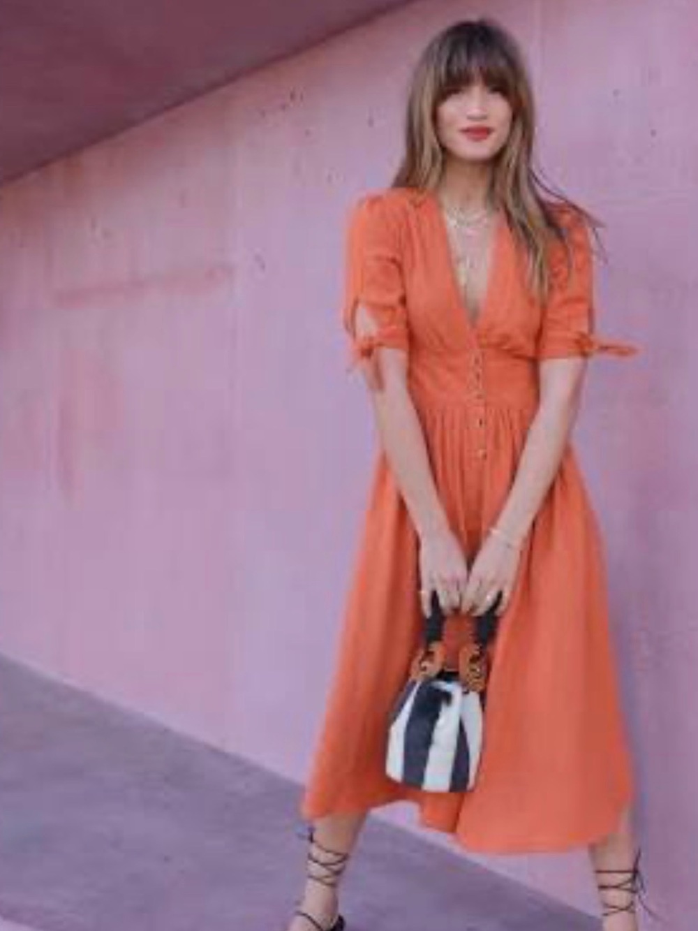 Free People Coral Button-Front Midi Dress Love of My Life